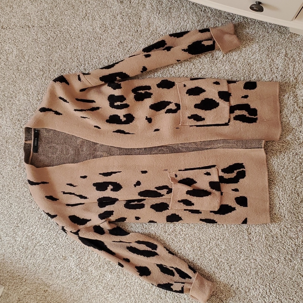 Amazon brand open leopard print cardigan